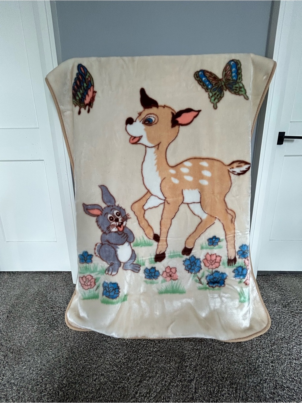 Bambi & Thumper Vintage cream & beige Throw Blanket - Soft Home Bedding